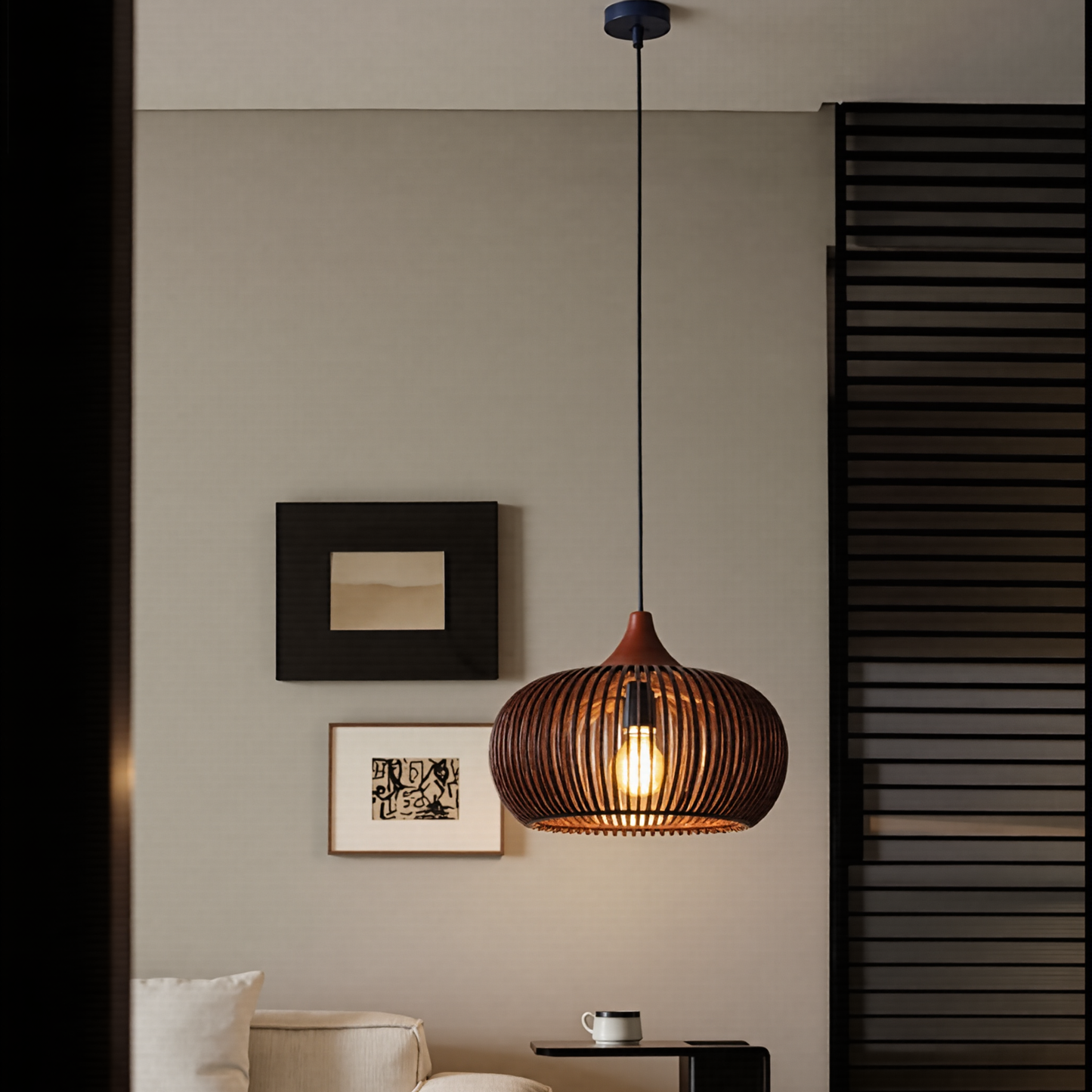 Slatted Wood Pumpkin Pendant Light