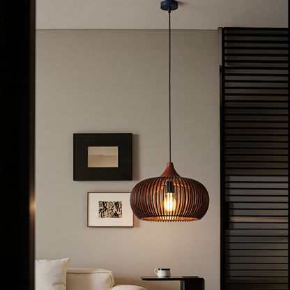 Slatted Wood Pumpkin Pendant Light