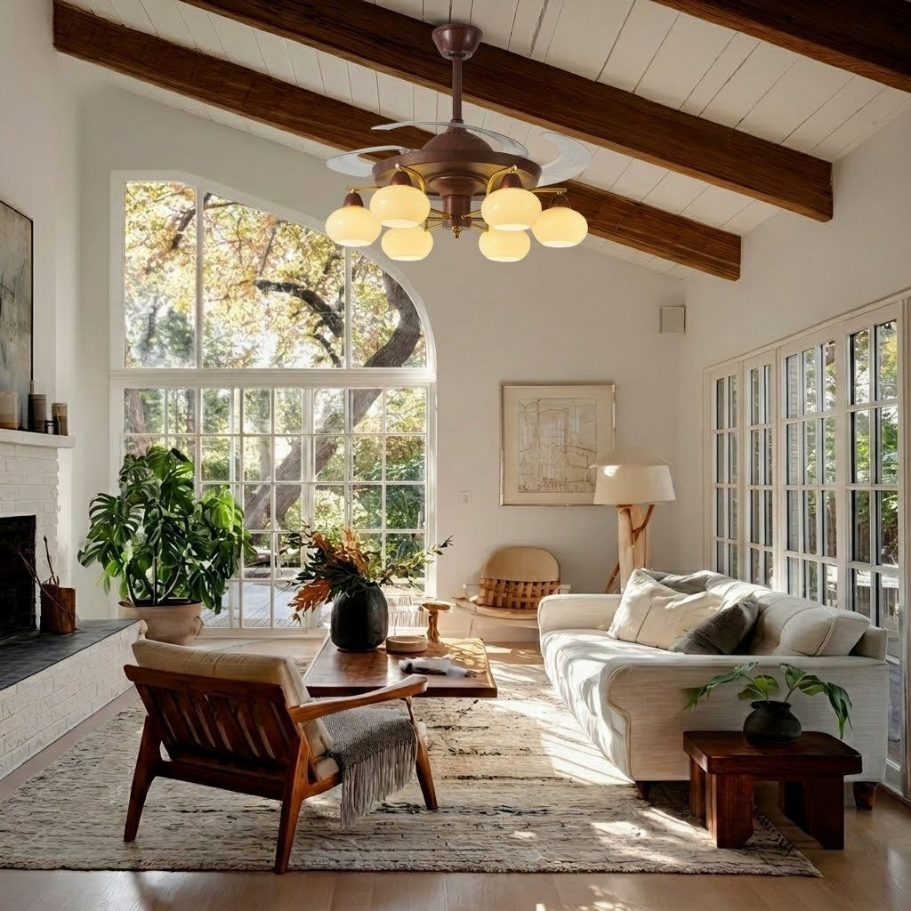 Walnut Retractable Ceiling Fan Light