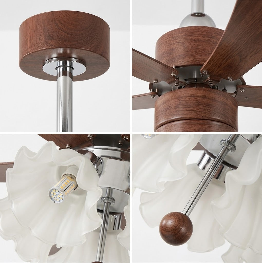 Modern Wooden Fan with Glass Shades