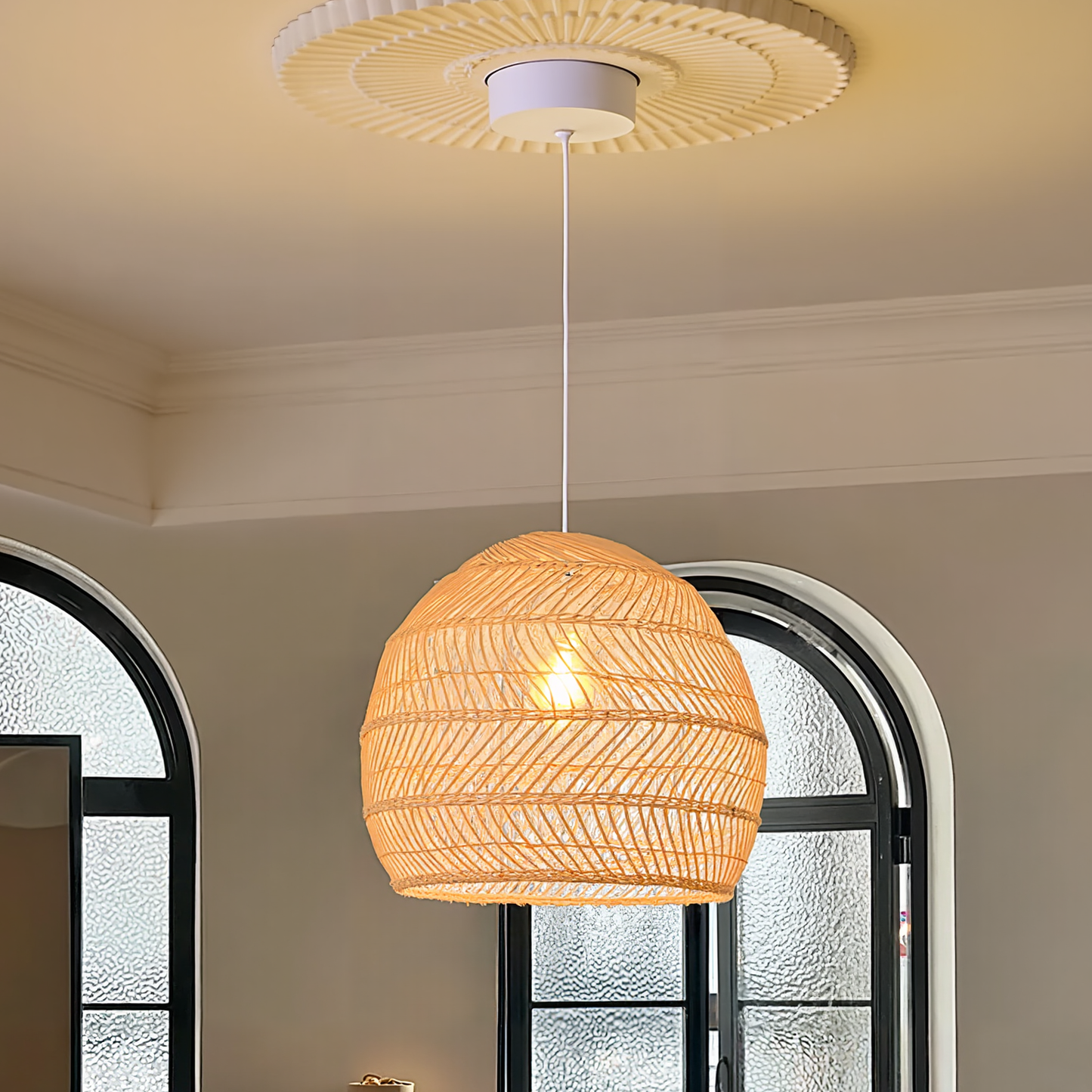 Hand-Woven Rattan Dome Pendant