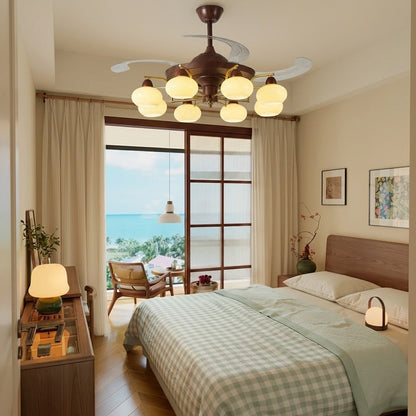 Walnut Retractable Ceiling Fan Light