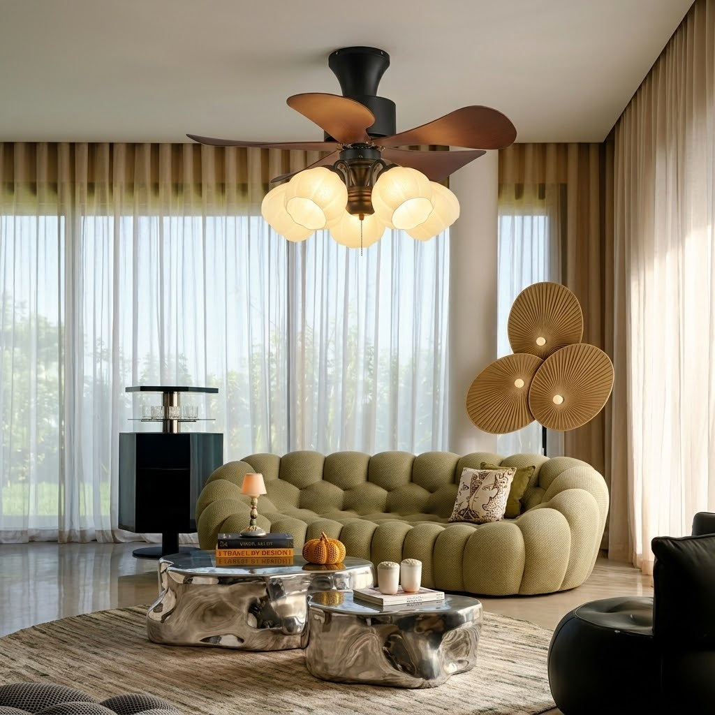 Nordic Flower Glass Shade Ceiling Fan