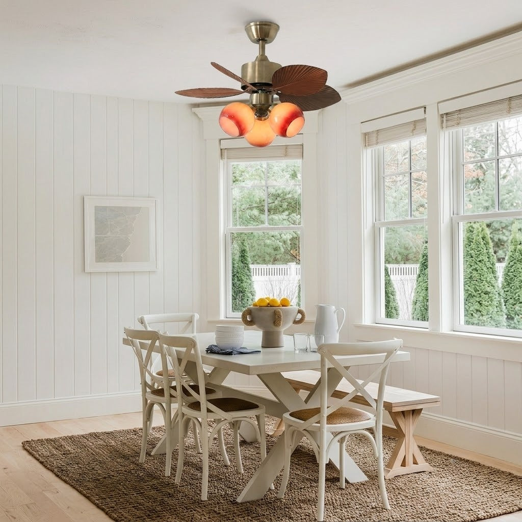 Palm Leaf Ceiling Fan with Amber Glass