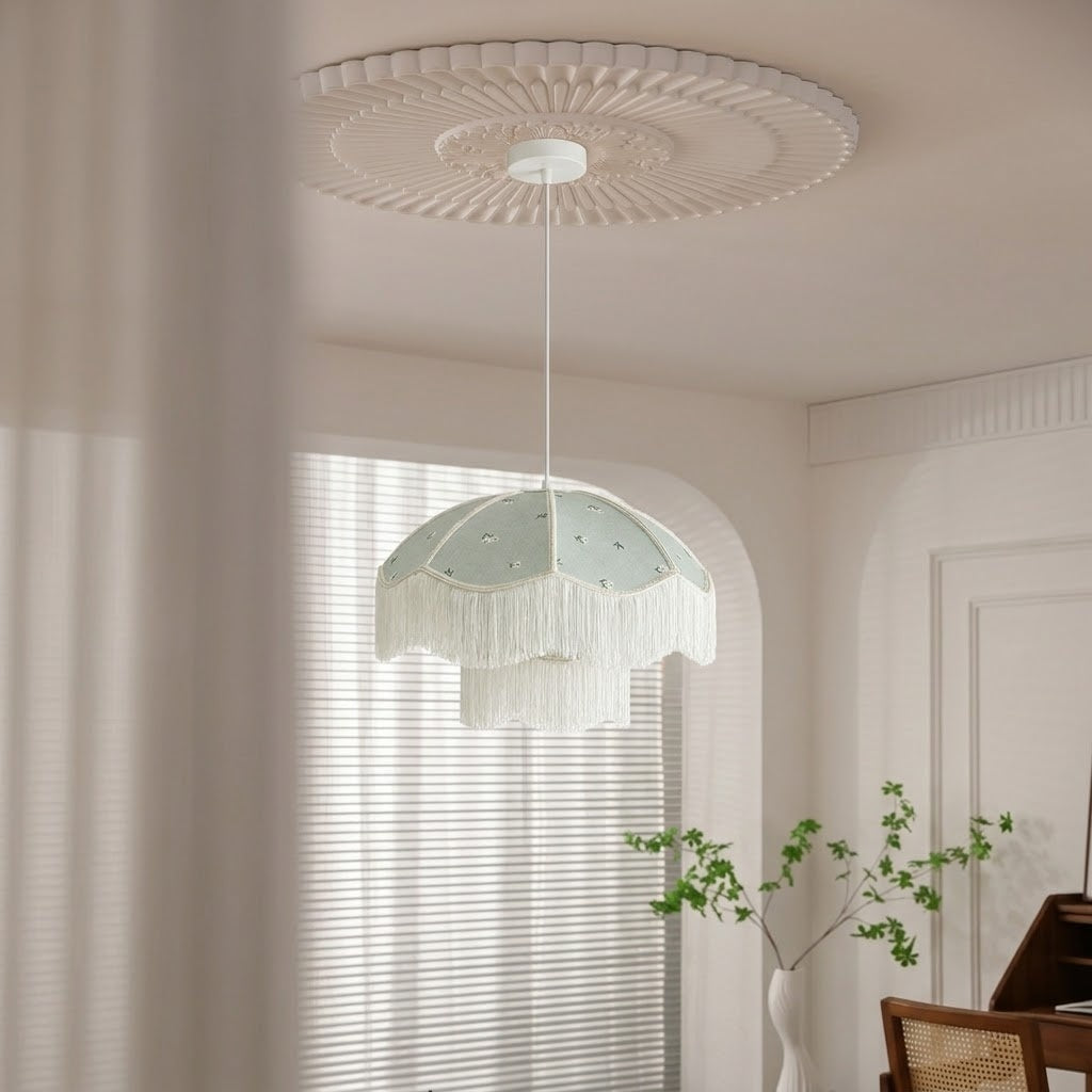 Sage Green Floral Fringe Pendant Light