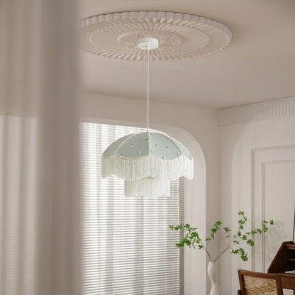 Sage Green Floral Fringe Pendant Light
