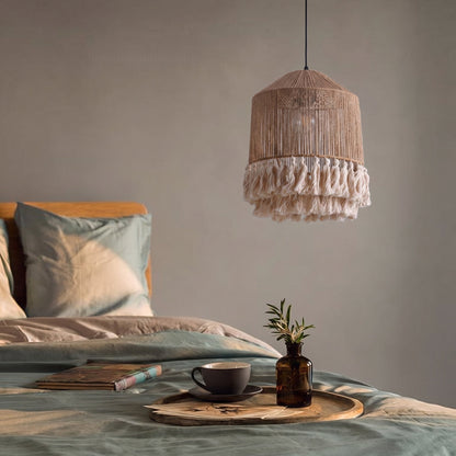Jute Rope Fringe Tassel Pendant Light