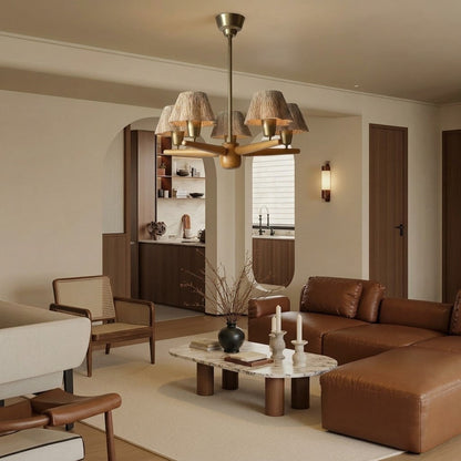 Solid Wood and Brass 5-Light Chandelier