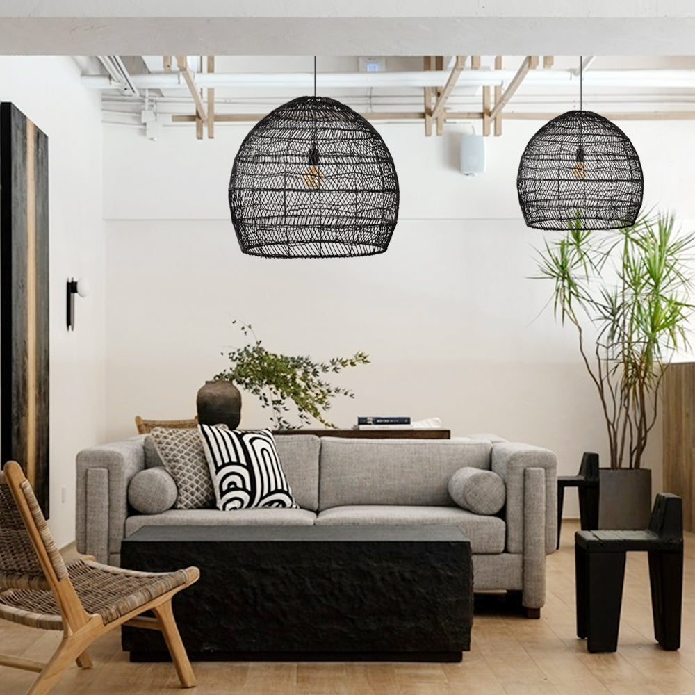 Hand-Woven Rattan Dome Pendant