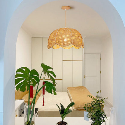 Rattan Scalloped Wavy Umbrella Dome