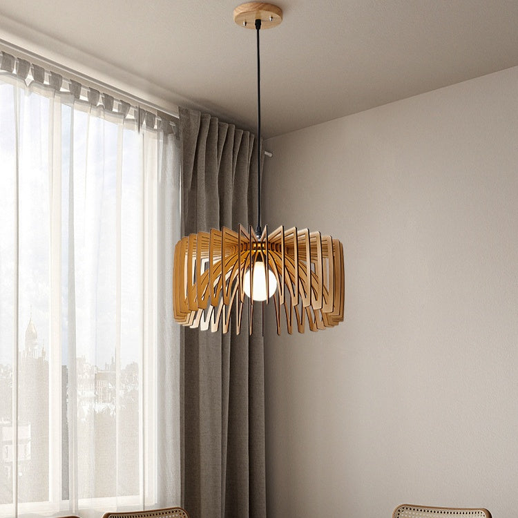 Wooden Slat Sculptural Pendant Light