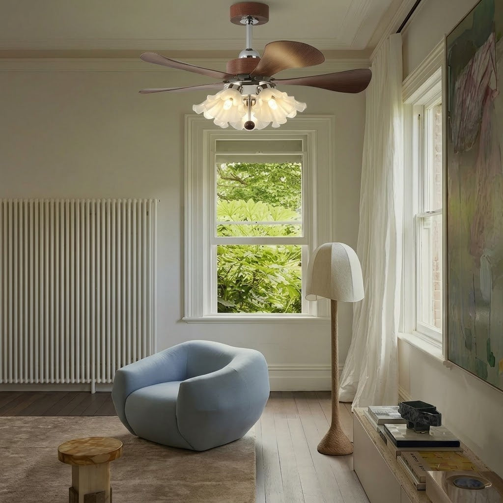 Modern Wooden Fan with Glass Shades