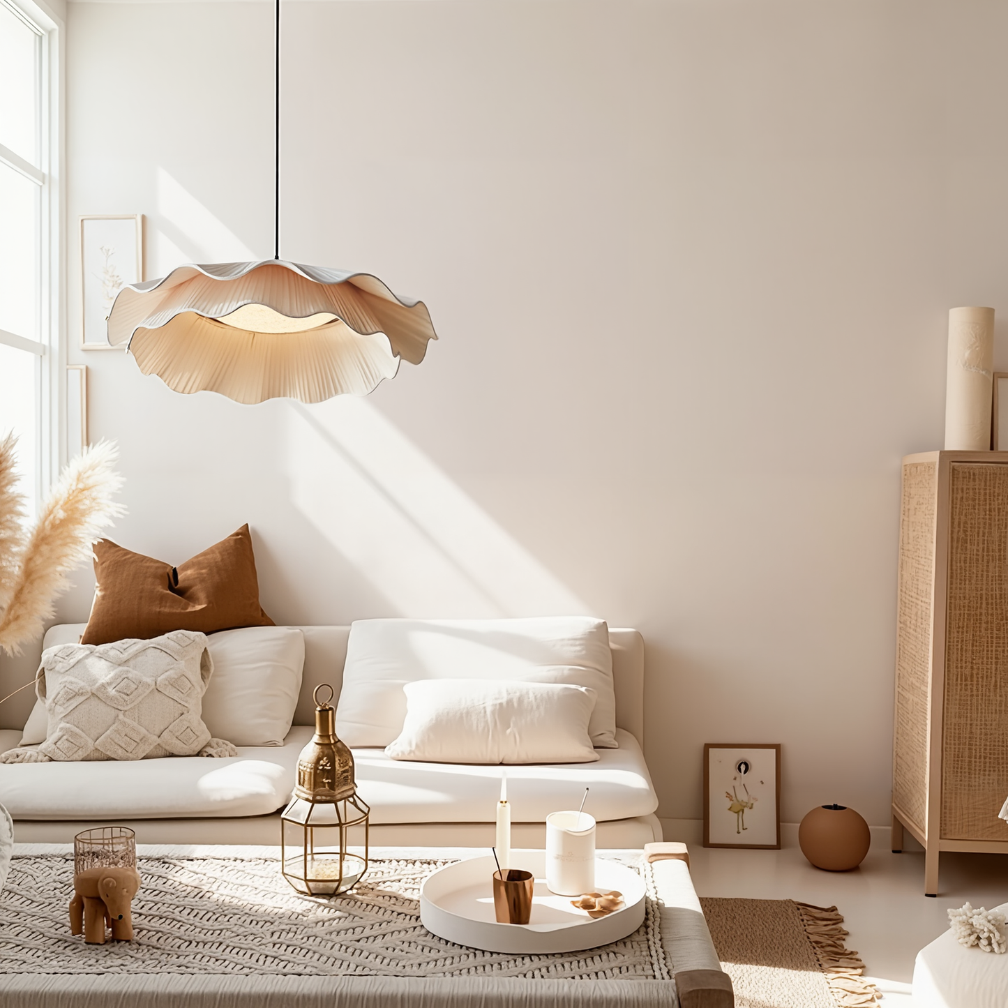 Two-Tier Pleated Lotus Pendant Light
