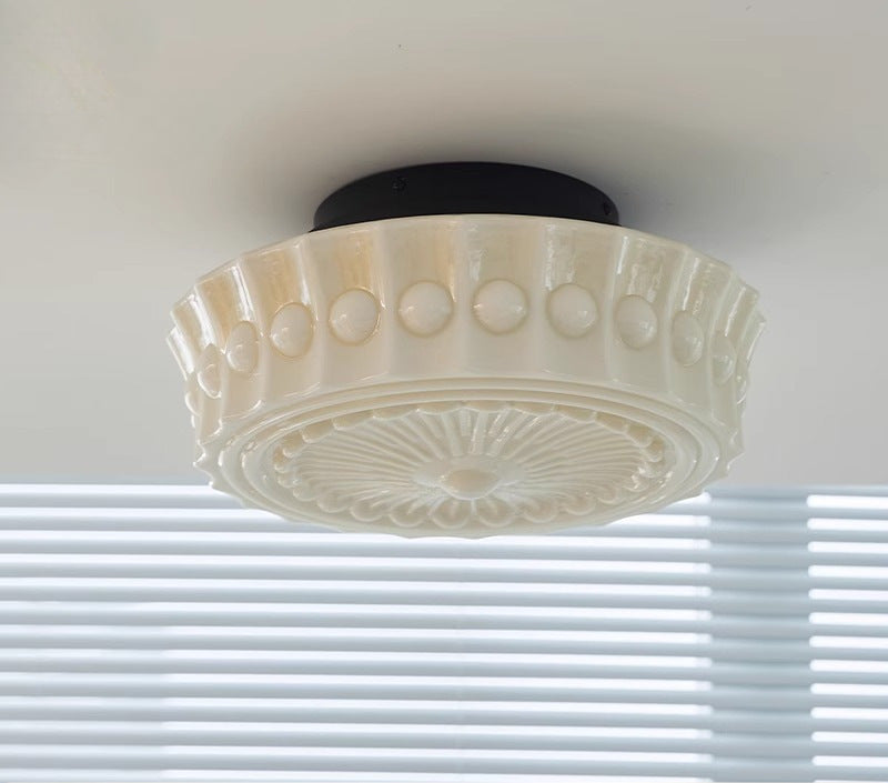 French Vintage Glass Flush Ceiling Light