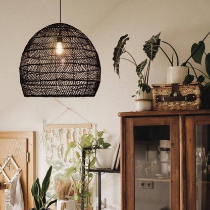 Black Rattan Basket Pendant Shade