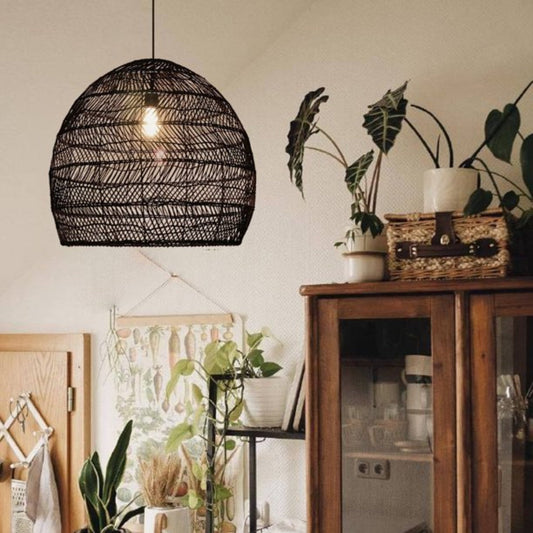 Black Rattan Basket Pendant Shade