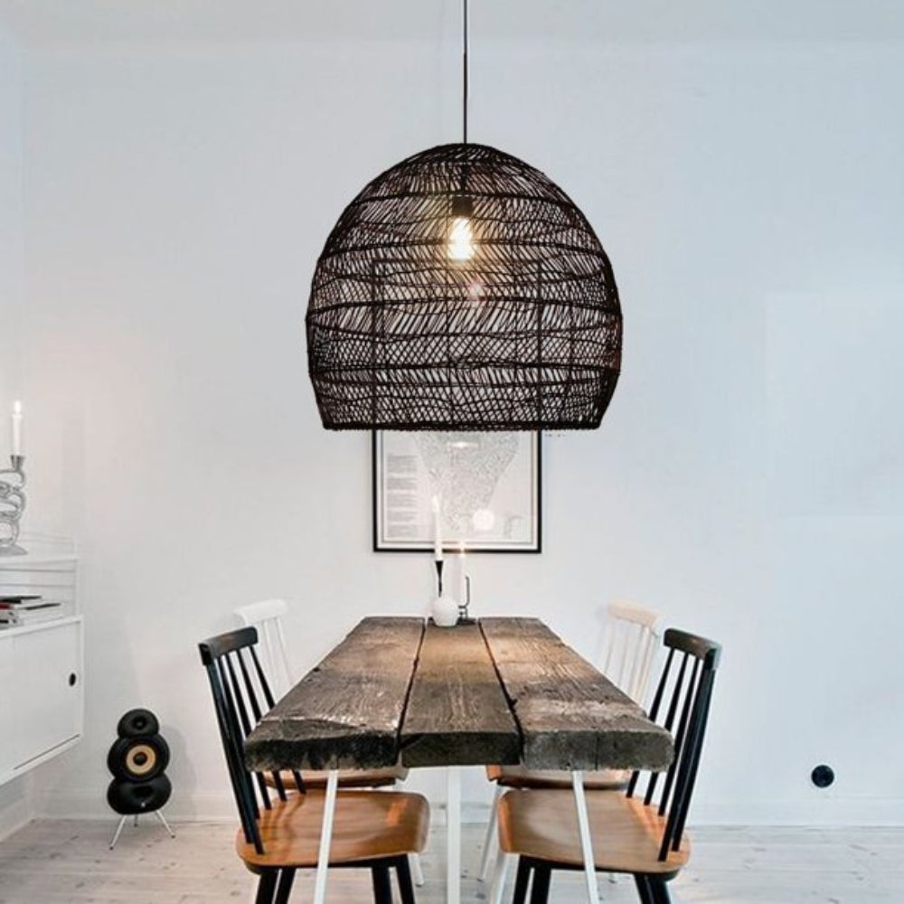 Black Rattan Basket Pendant Shade