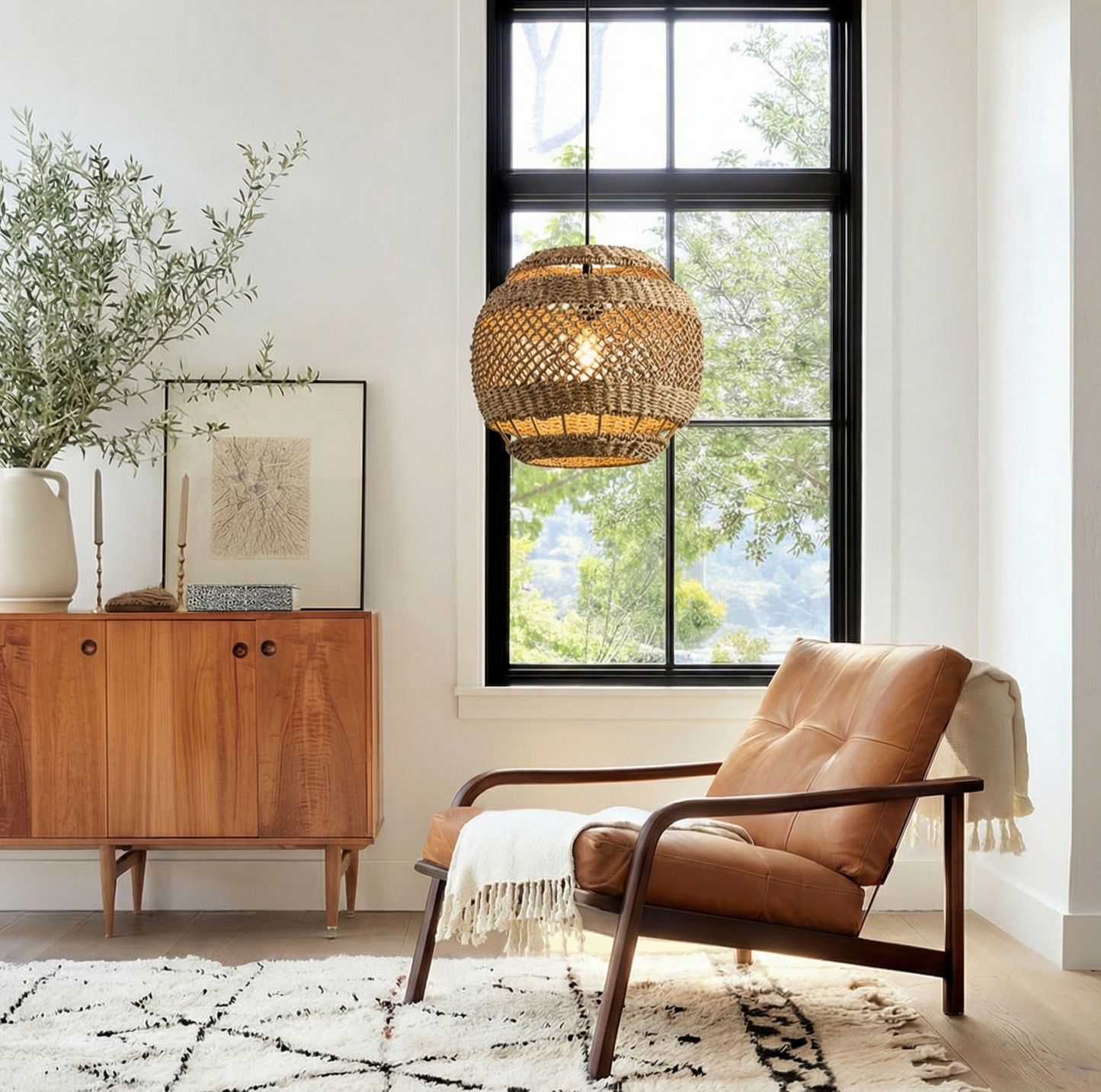 Hand-Woven Rattan Coastal Pendant