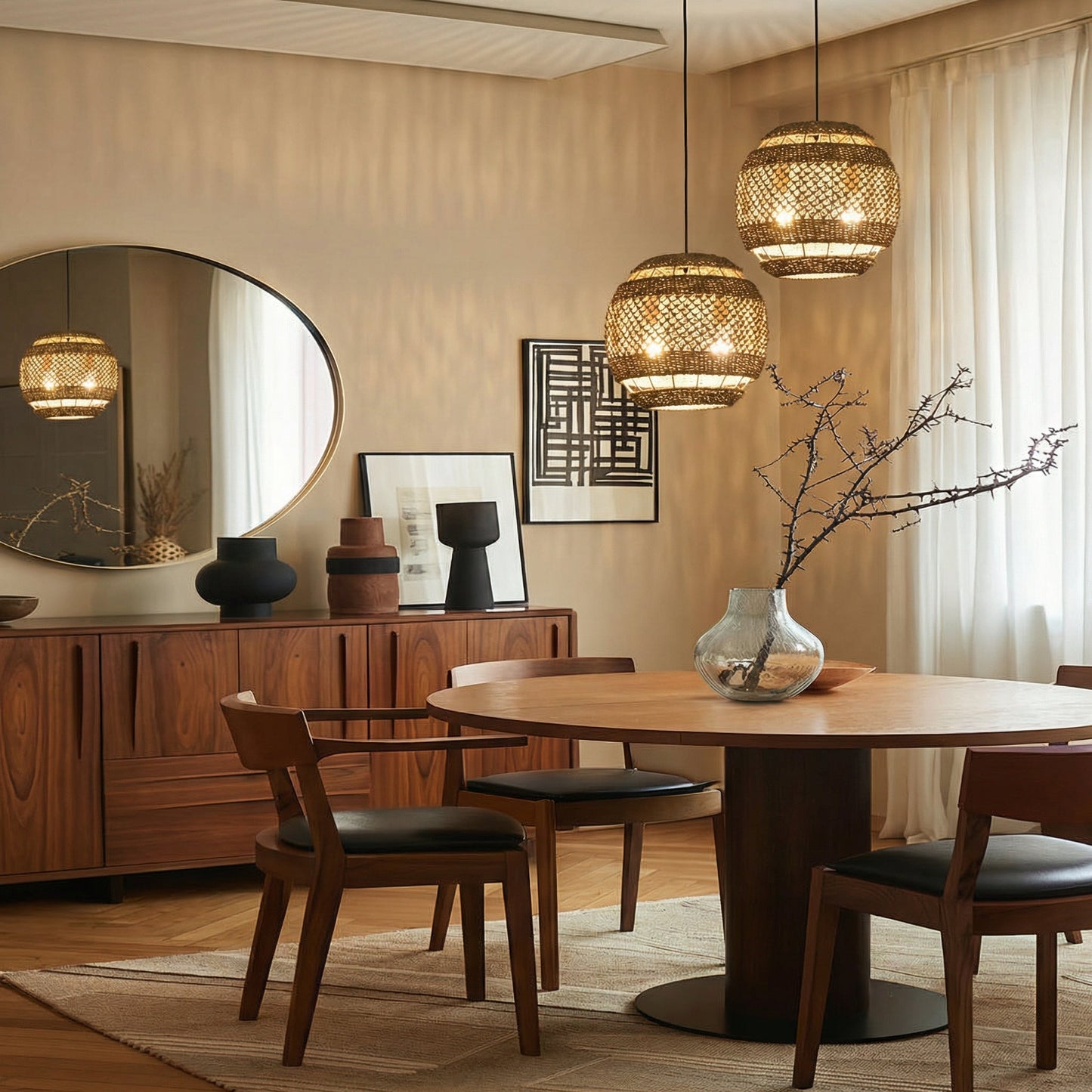 Hand-Woven Rattan Coastal Pendant