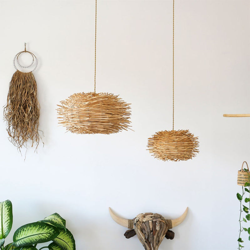 Shallow Rattan Woven Lamp Chandelier