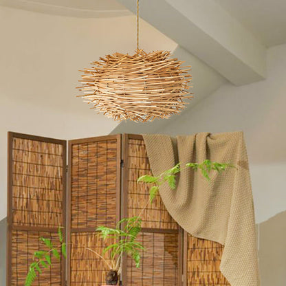Shallow Rattan Woven Lamp Chandelier