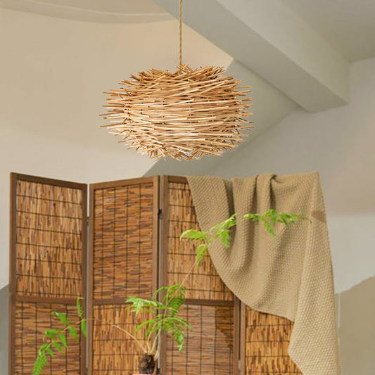 Shallow Rattan Woven Lamp Chandelier