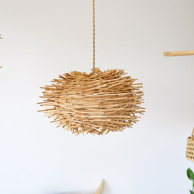 Shallow Rattan Woven Lamp Chandelier