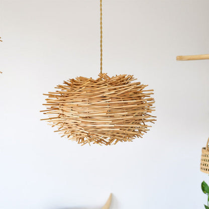 Shallow Rattan Woven Lamp Chandelier