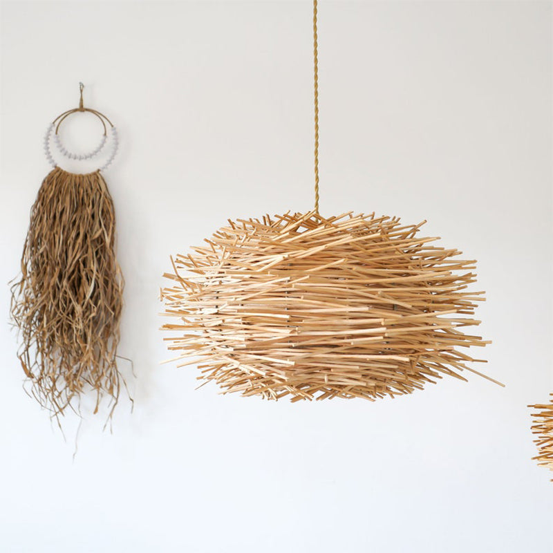 Shallow Rattan Woven Lamp Chandelier