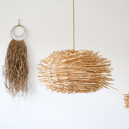 Shallow Rattan Woven Lamp Chandelier