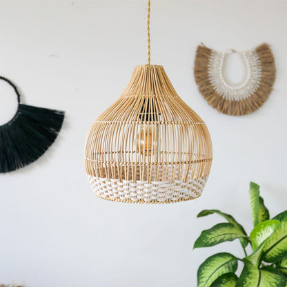 White Thread Woven Bamboo Pendant