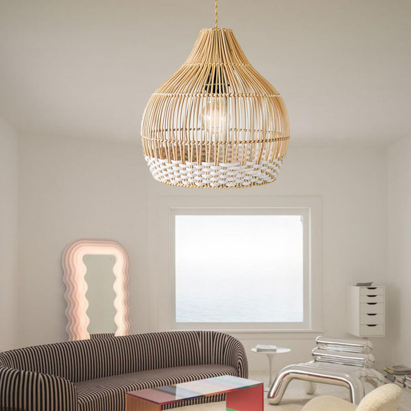 White Thread Woven Bamboo Pendant