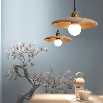 Natural Wood Shallow Pendant Light