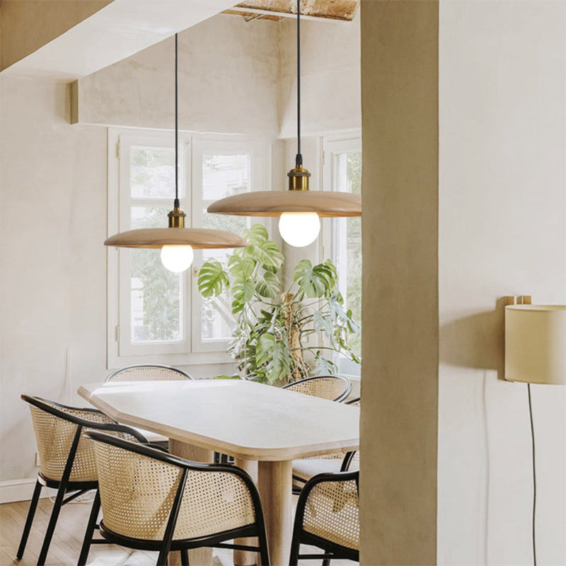Natural Wood Shallow Pendant Light