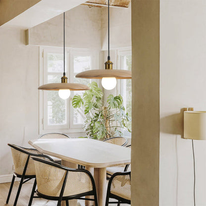 Natural Wood Shallow Pendant Light