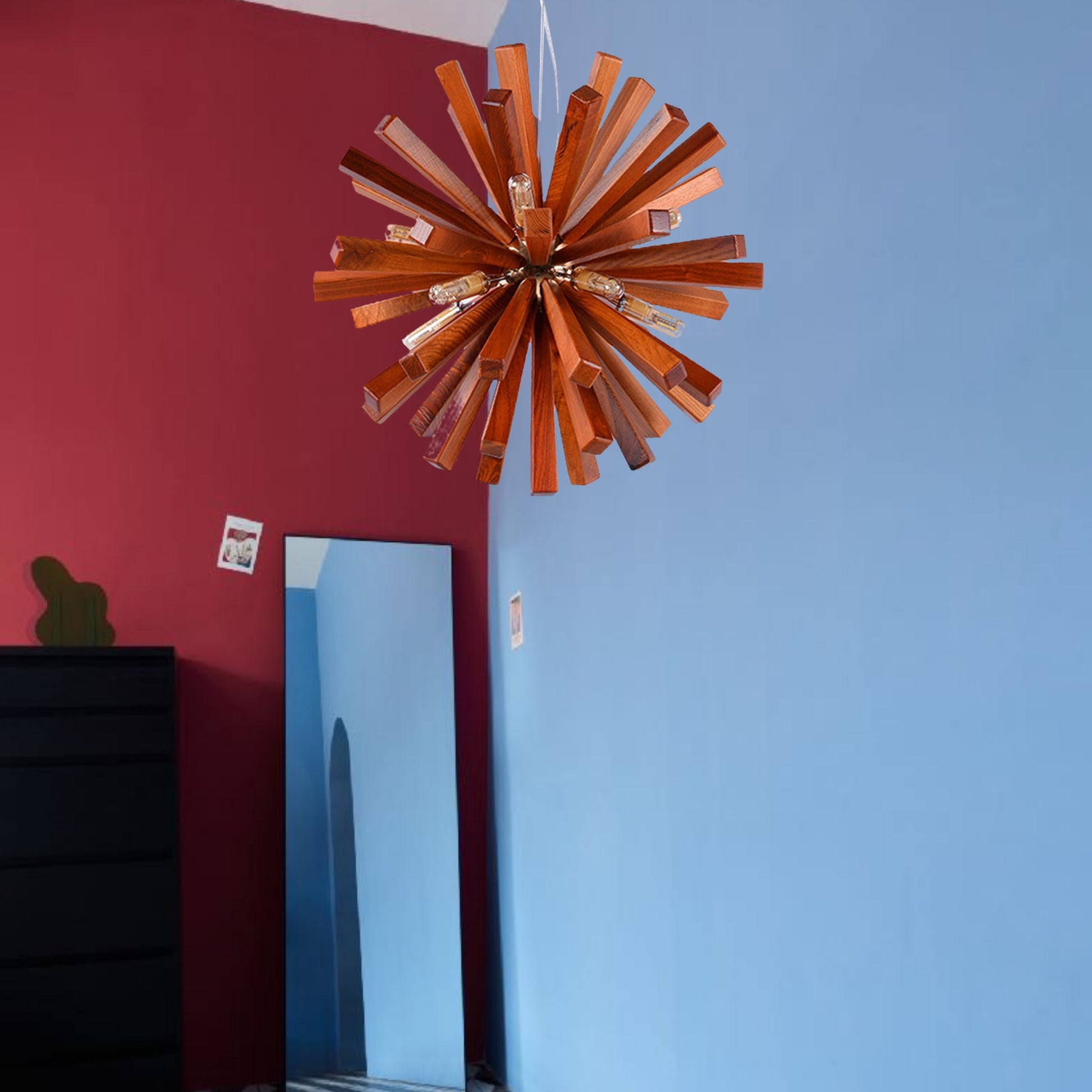 Nordic Creative Wooden Chandelier Flower-Shaped Dandelion Pendants Lights-[Modern pendant lighting for bedroom and living space]-Demolights UK