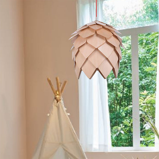 Wood Pine Cone DIY Pendant Nordic Wooden Chandelier Handcraft Ceiling Lampshade-[Modern pendant lighting for bedroom and living space]-Demolights UK