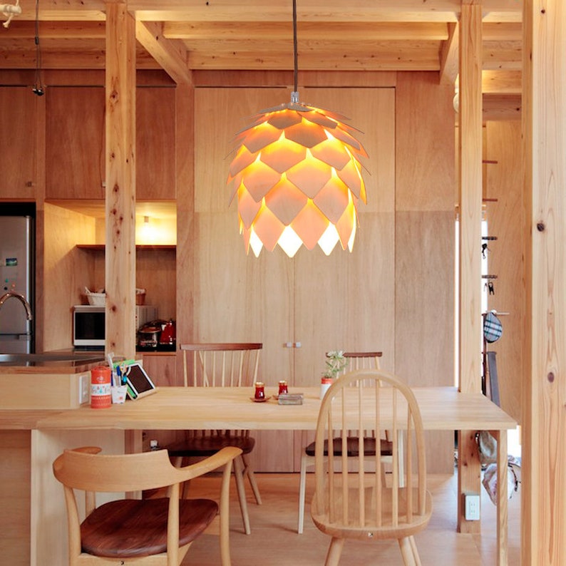 Wood Pine Cone Pendant Lampshade