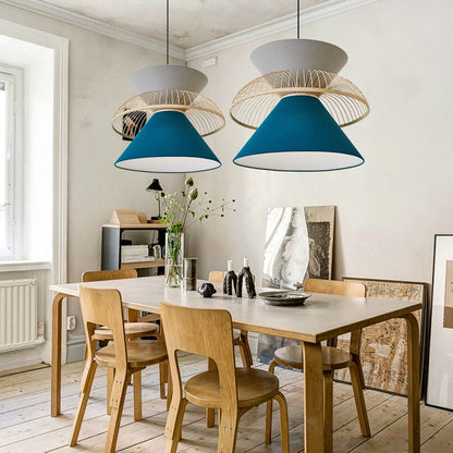 Lake Blue Fabric Basket Pendant Light