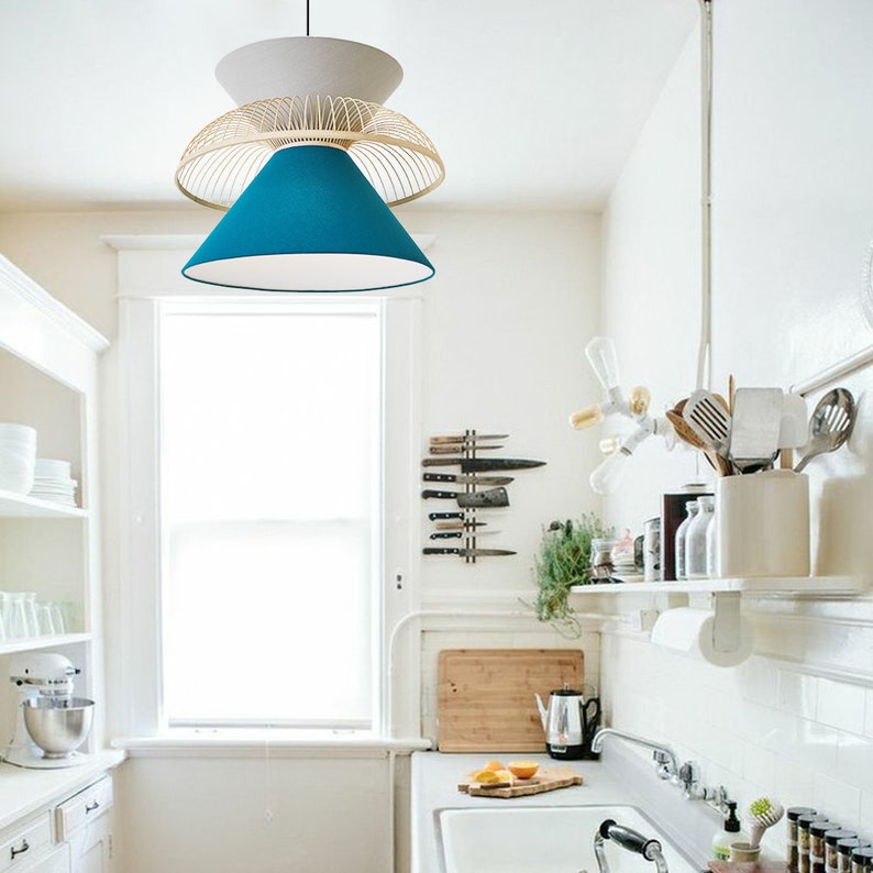 Lake Blue Fabric Basket Pendant Light