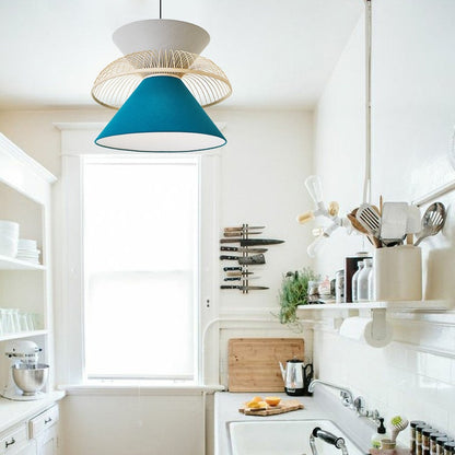 Lake Blue Fabric Basket Pendant Light