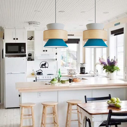 Lake Blue Fabric Basket Pendant Light
