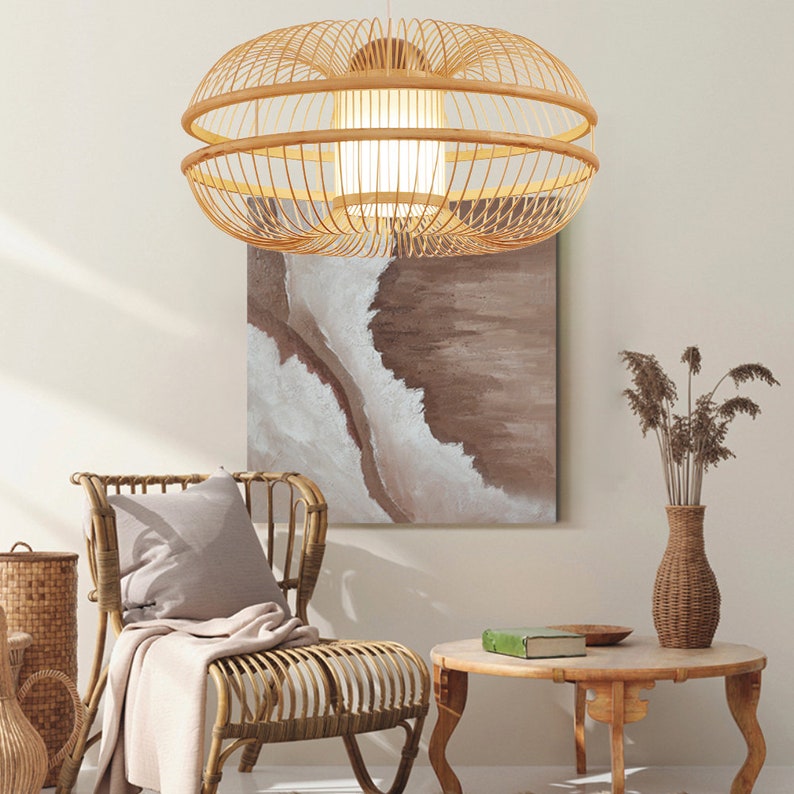 Bamboo Pendant Light in Wood or Black