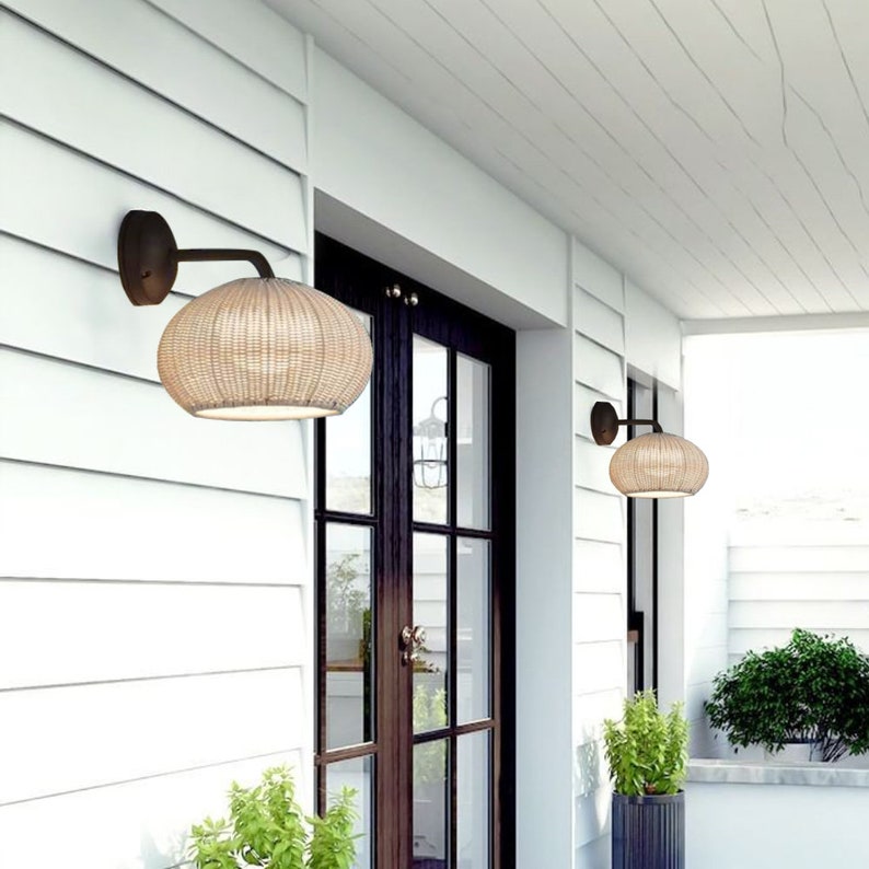 Rattan Globe Mushroom Wall Light