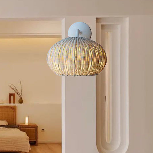 Rattan Globe Mushroom Wall Light