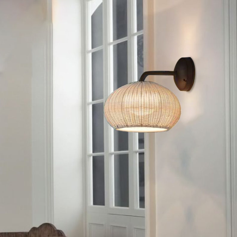 Rattan Globe Mushroom Wall Light