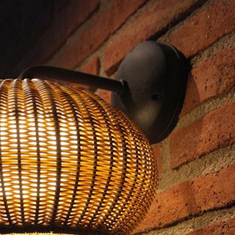 Rattan Globe Mushroom Wall Light
