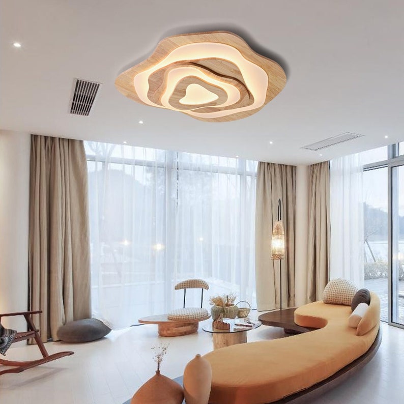 Flower Wood Ceiling Light Hardwired Wood Ceiling Lamp-[Modern pendant lighting for bedroom and living space]-Demolights UK