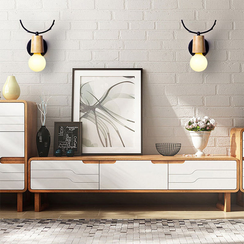White Wooden Elk Wall Lamp