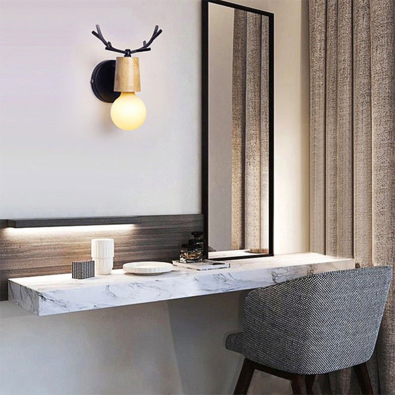 White Wooden Elk Wall Lamp